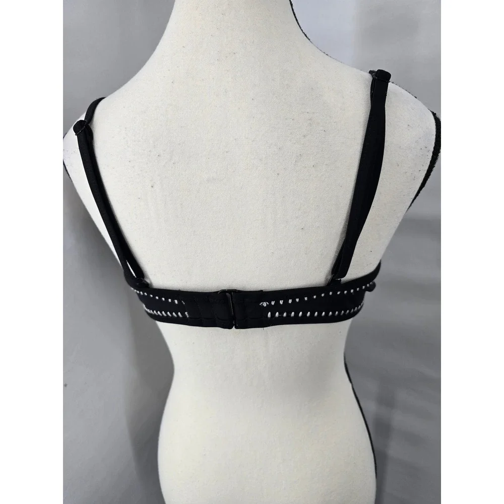 Victorias Secret The Fabulous Bikini Top Black Cream Crochet Whipstitch 36D